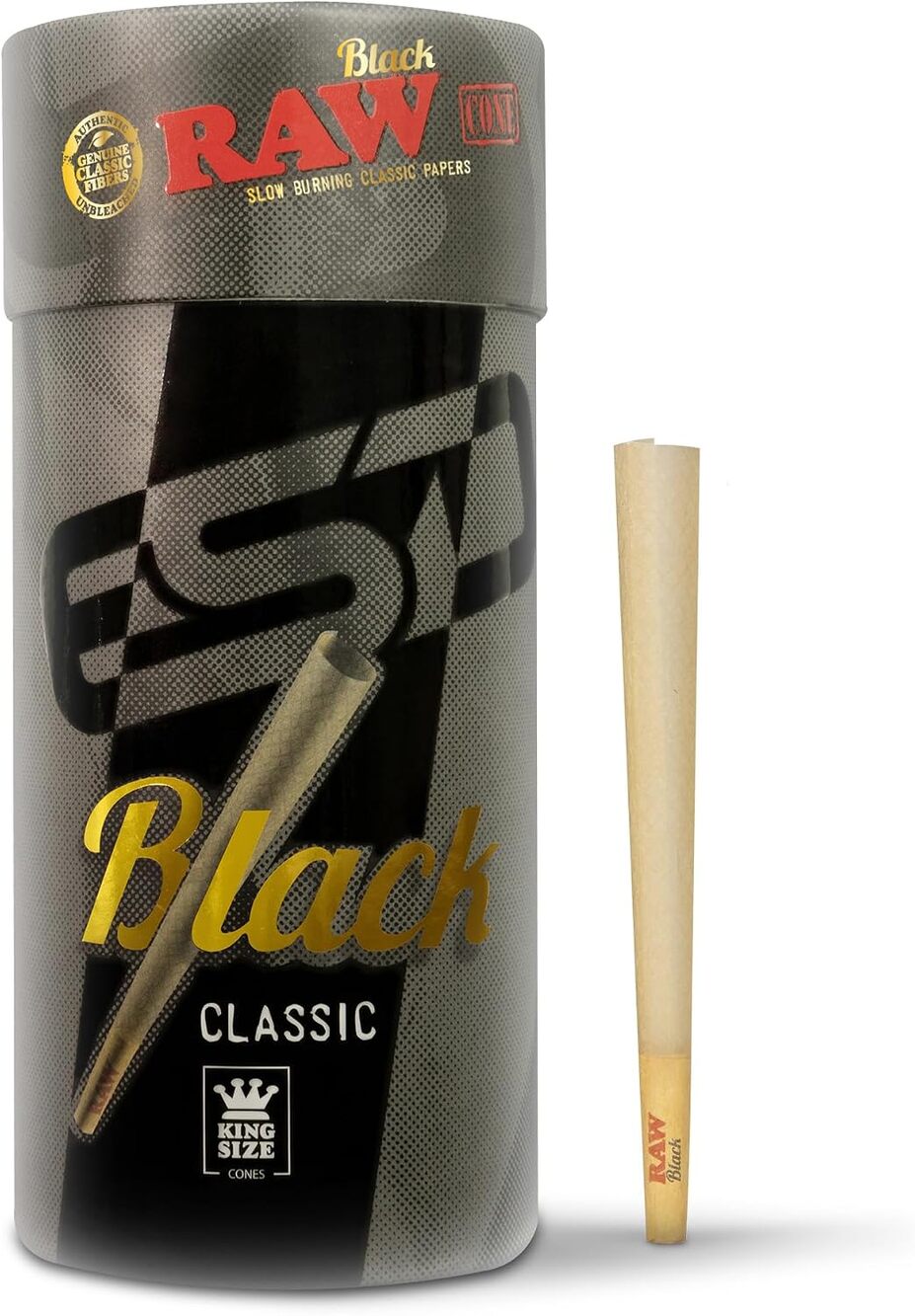100 Pack RAW Black Cones, King Size Slow Burning, Translucent, Tips & Tubes